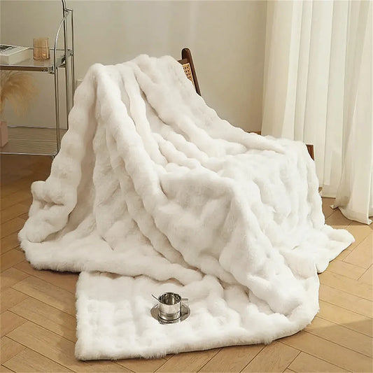 Plush Fur Blanket Ivory