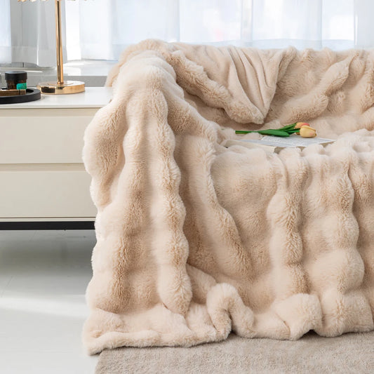 Plush Fur Blanket Camel