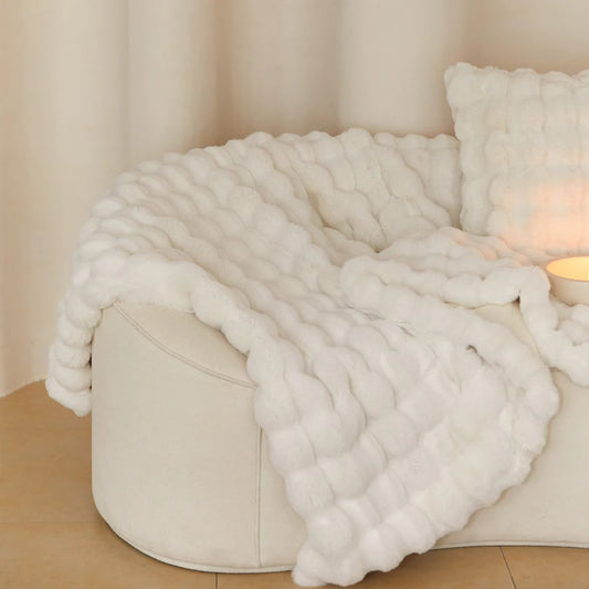Plush Fur Blanket Ivory