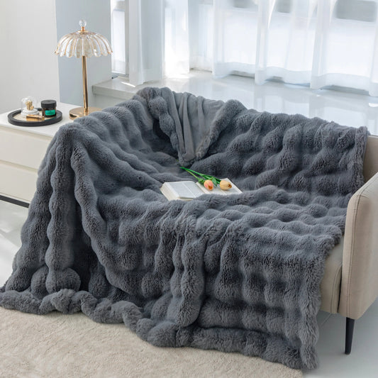 Plush Fur Blanket Slate