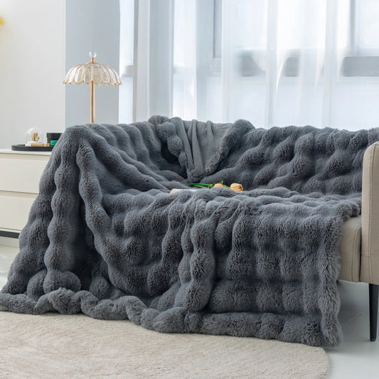 Plush Fur Blanket Slate