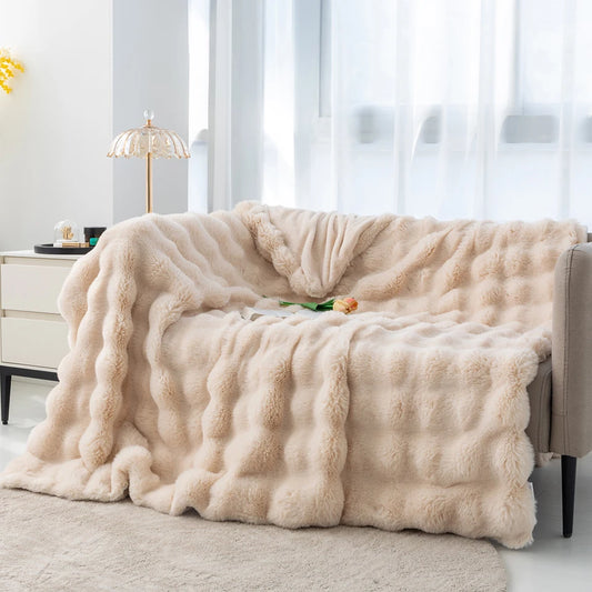 Plush Fur Blanket Camel