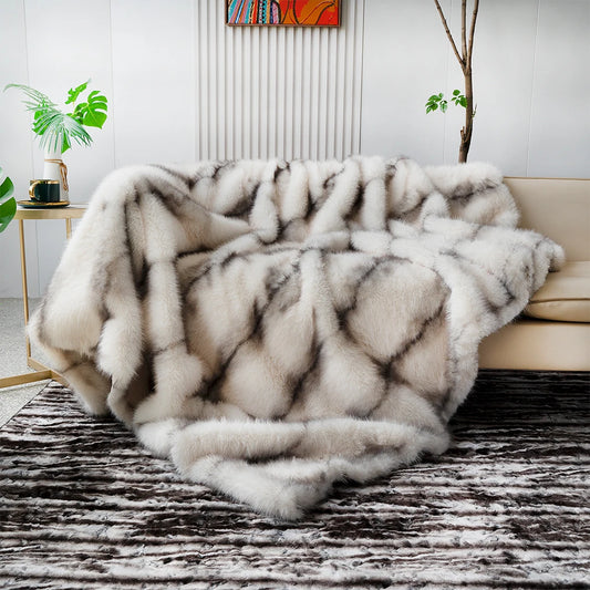 Plush Fur Blanket Marble
